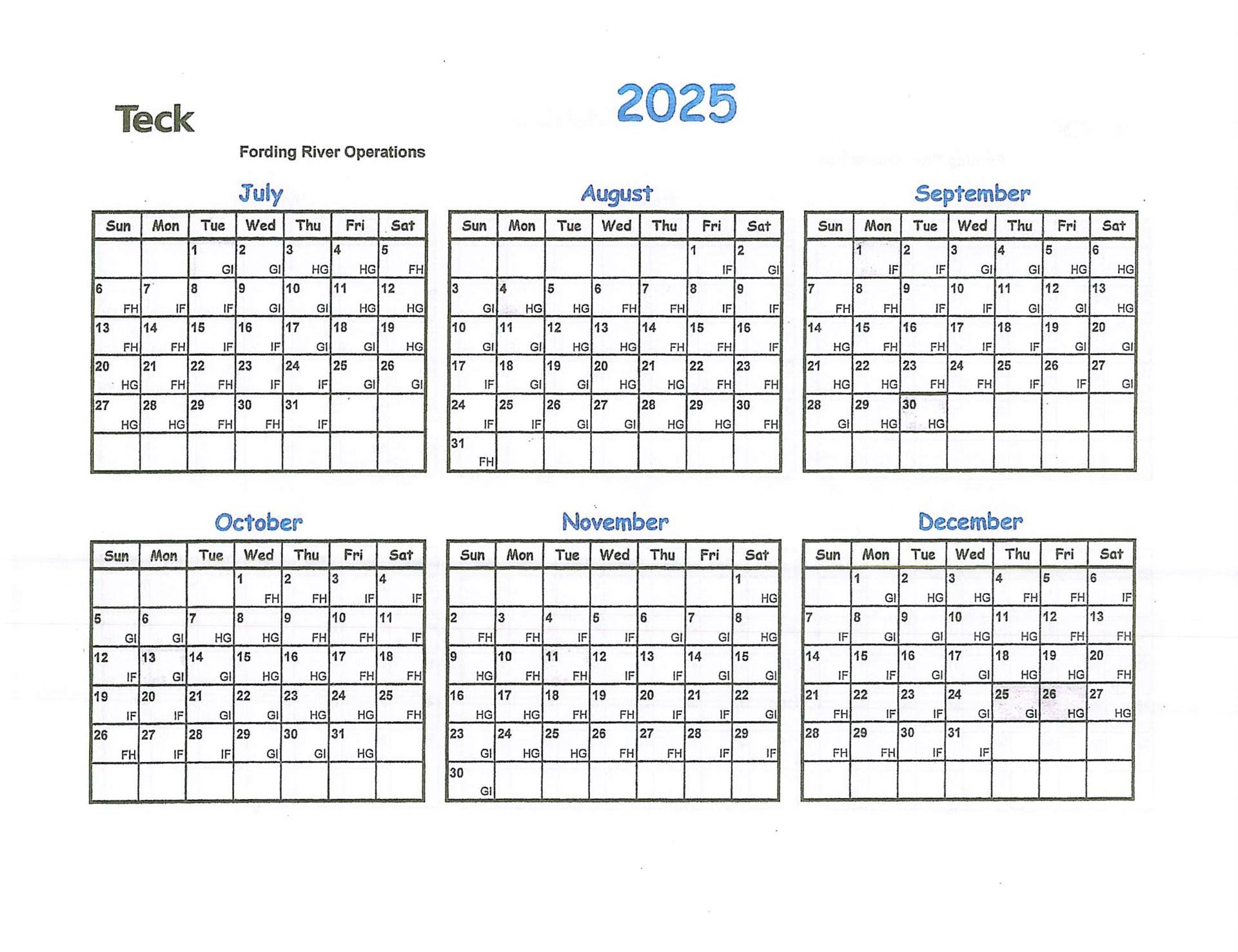 2025 Shift Calendar USW 7884